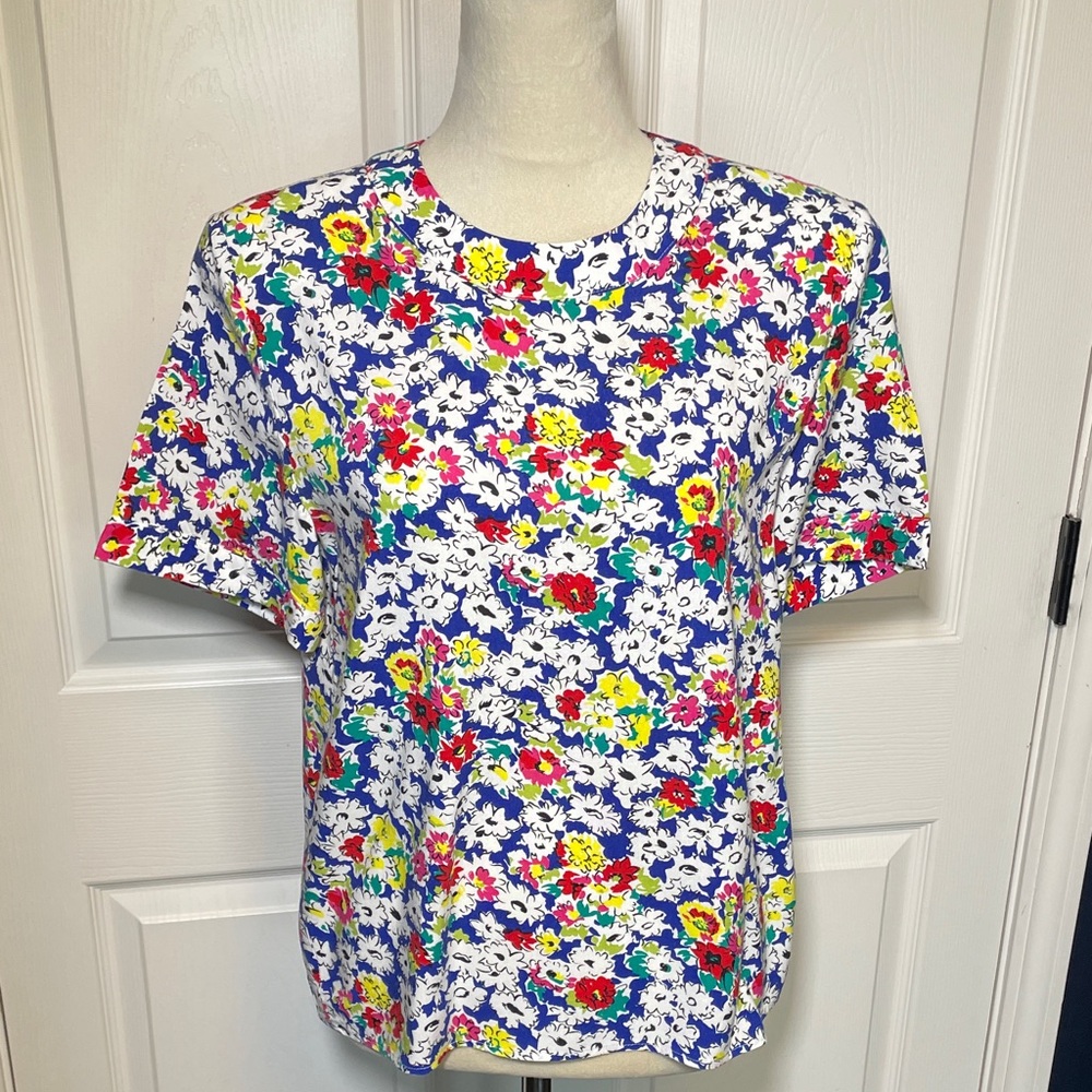 Vintage Talbots Multicolor Floral Short Sleeve Top Size Medium